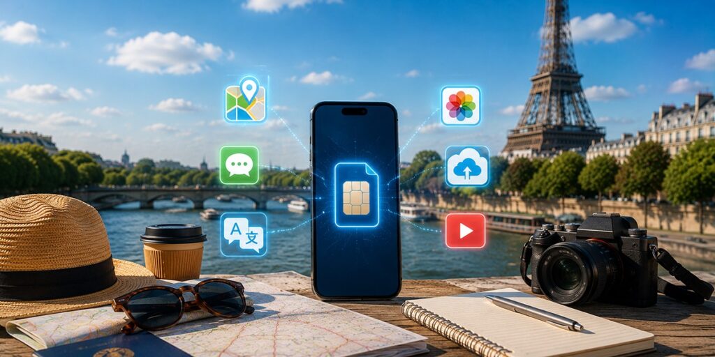 traveler checking eSIM data usage in France