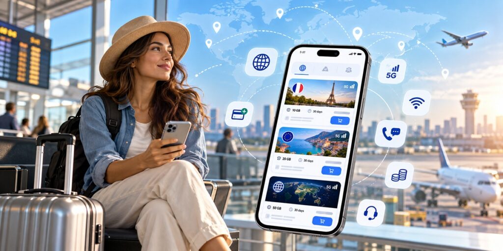 Choosing an international travel eSIM plan in the Airhub app