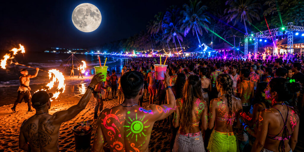 Thailand Full Moon Party neon beach rave at Haad Rin