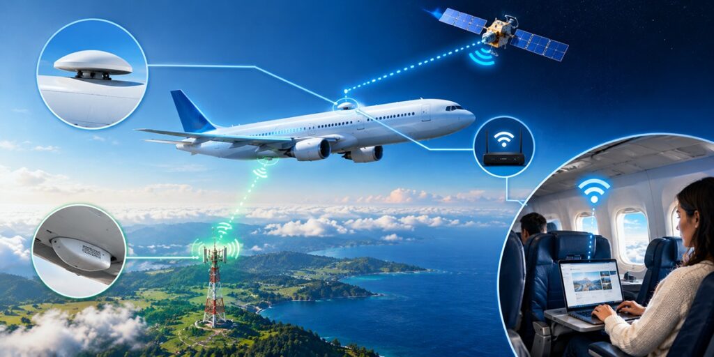 How airplane WiFi works with satellite and ground connections