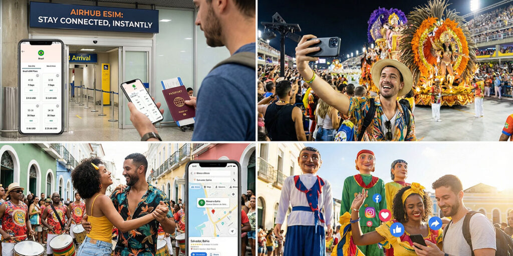 people celebrating Brazil Carnival with Airhub eSIM