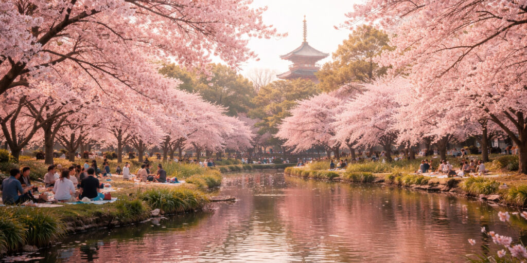 Cherry Blossoms view of lake side