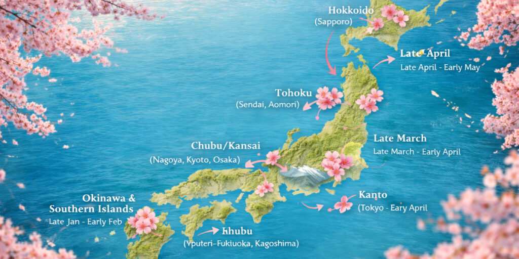 cherry blossom season Regional Timeline