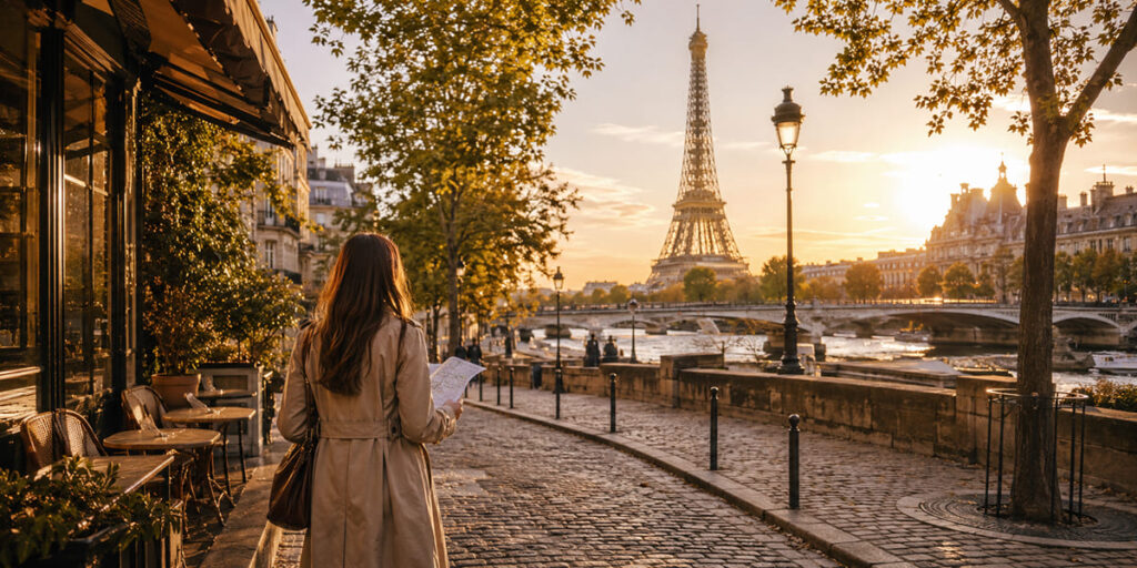 Paris France travel guide with Eiffel Tower landmarks