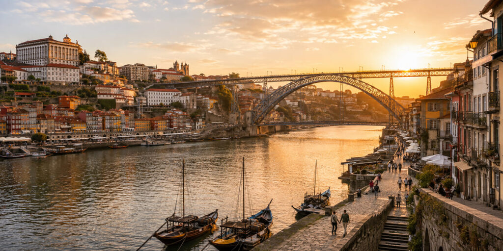 Porto Portugal Dom Luis Bridge and Douro River