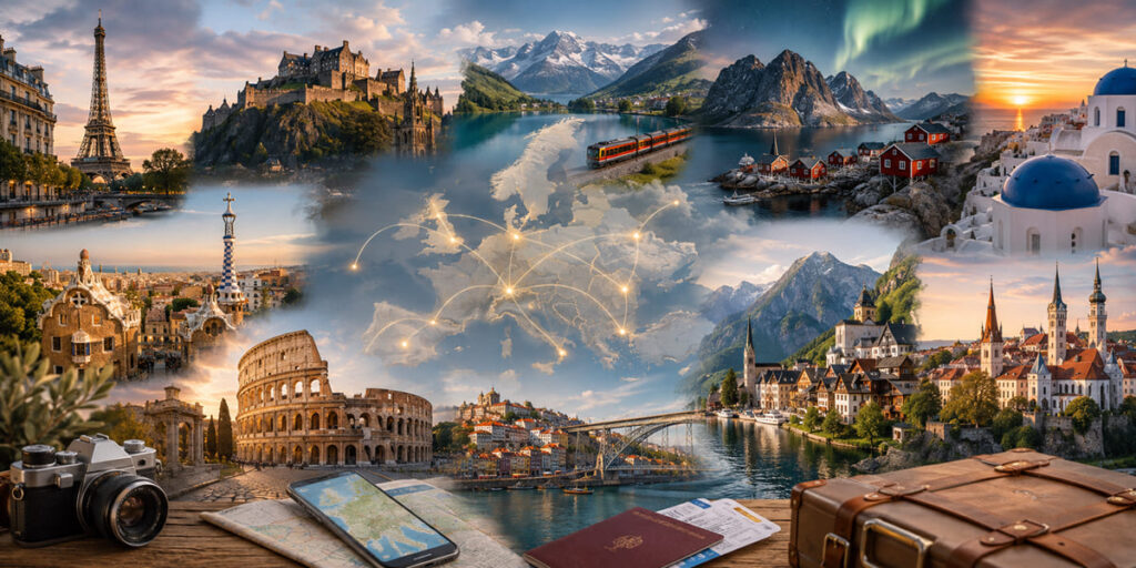 Europe travel destinations, best months and days needed comparison table
