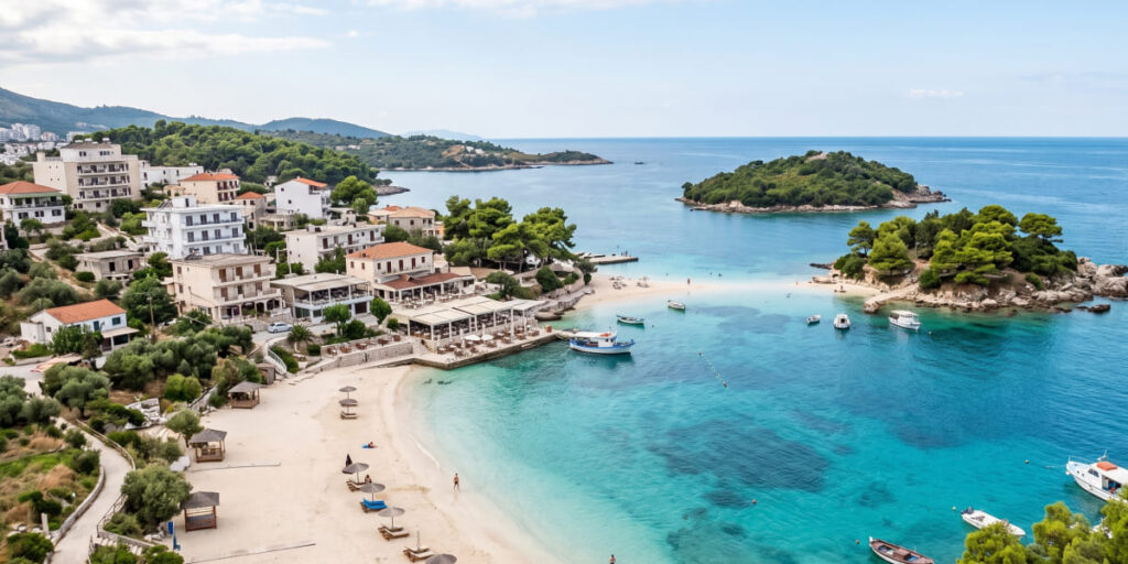 Ksamil Beach with crystal clear turquoise water in Albania