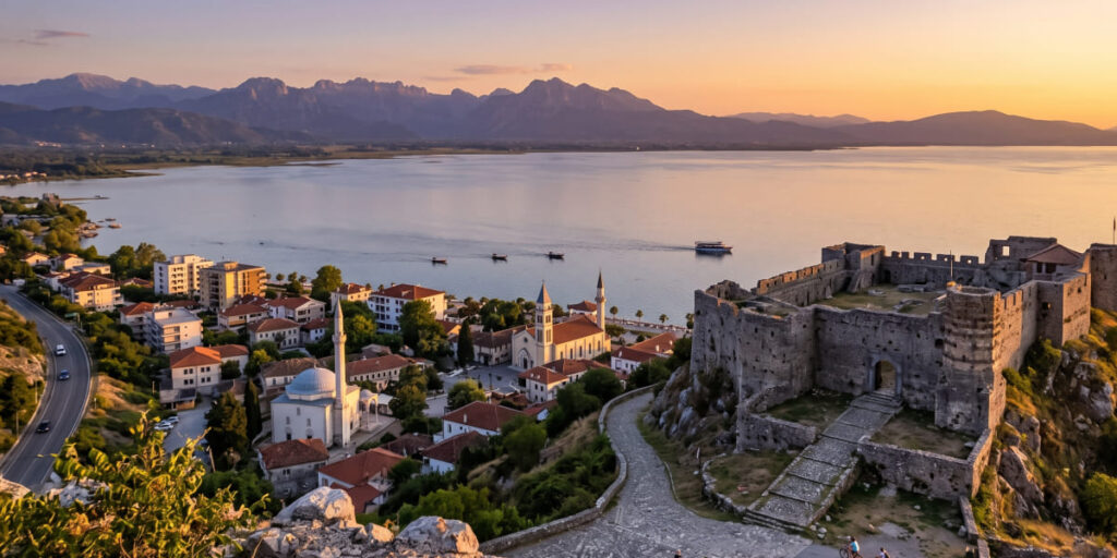 Rozafa Castle overlooking Shkodër and Lake Shkodër