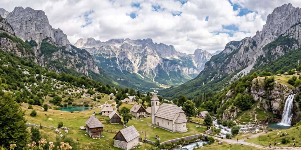 Theth National Park with Albanian Alps mountain scenery
