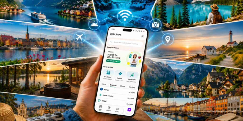 mobile phone showing Airhub's eSIM plans