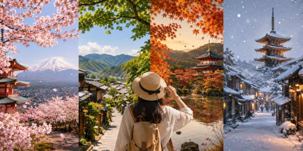 Japan during cherry blossom and autumn seasons with changing travel costs