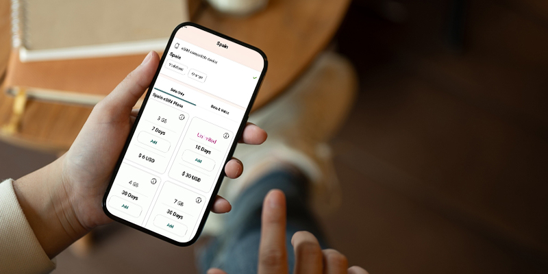 phone showing Airhub's spain esim plans