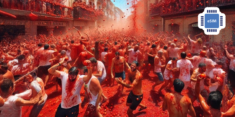 people celebrating La Tomatina festival in Spain