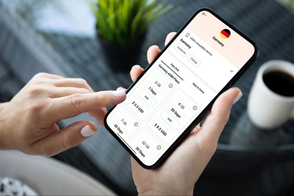 mobile phone showing Airhub's germany esim plans