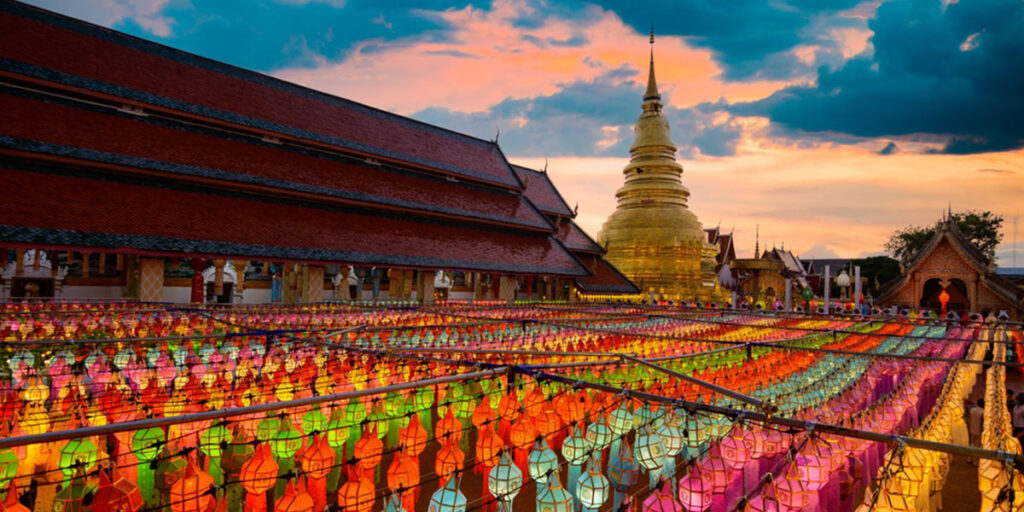 Colorful lantern festival at Thai temple