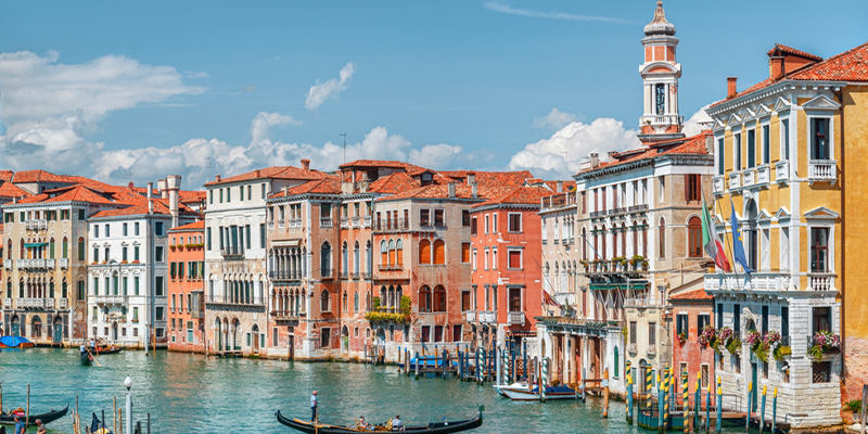 Venice canal with colorful buildings