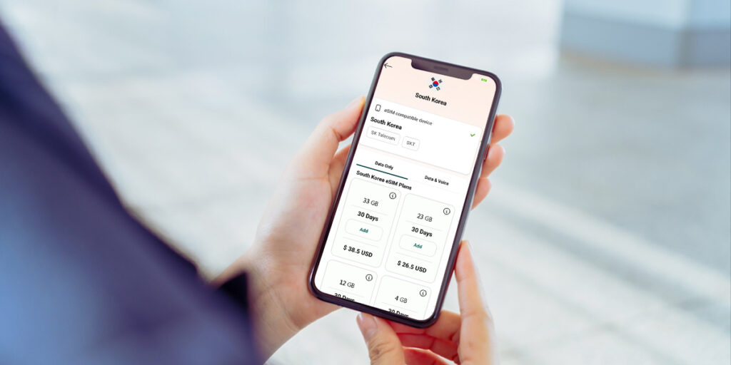 phone showing Airhub's south korea eSIM plans