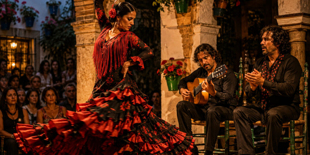 Flamenco dancer performing traditional Andalusian Spanish dance