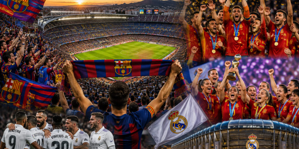 Spanish football stadium with passionate La Liga fans cheering
