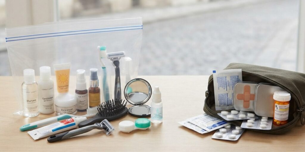 Europe Travel Toiletries and First-Aid Kit Essentials