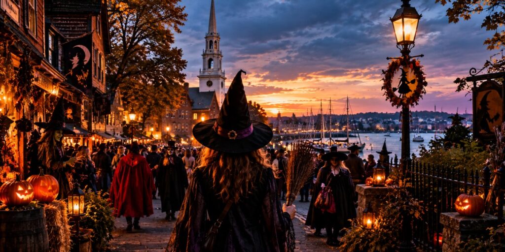 Salem Massachusetts Halloween festival with witches and spooky attractions