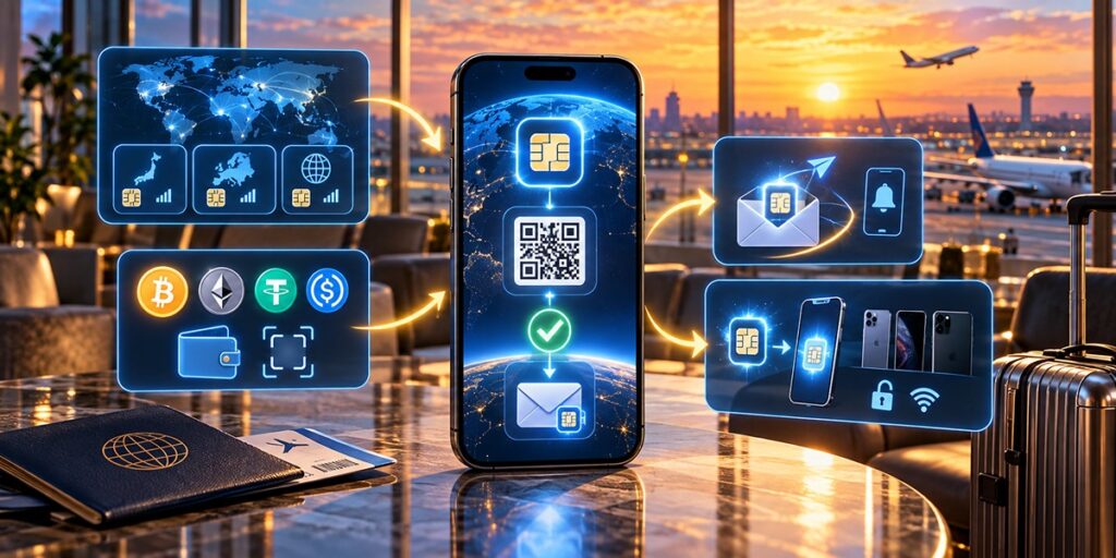 Paying for an eSIM with cryptocurrency at the Airhub checkout