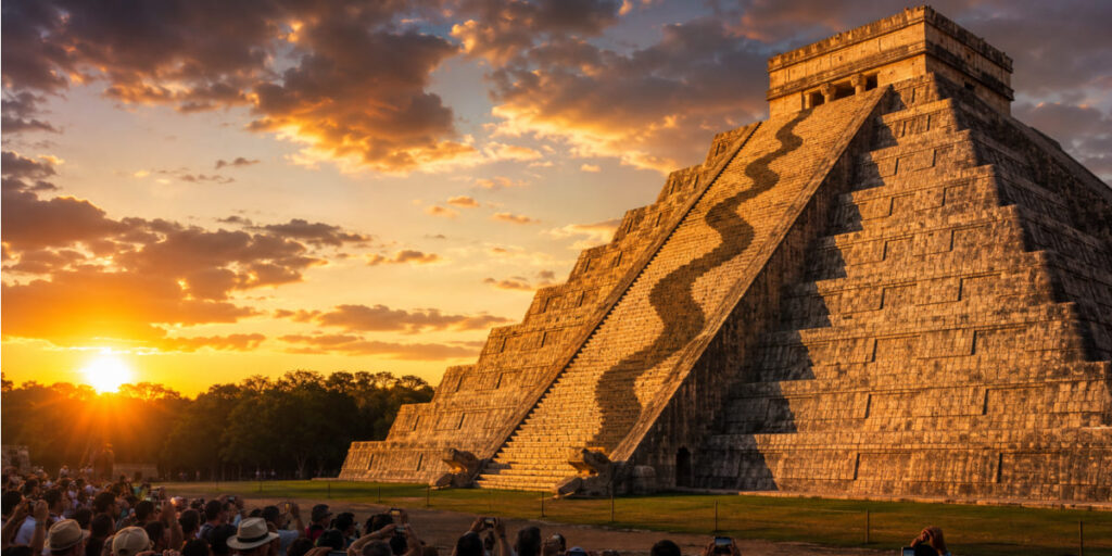 Chichen Itza pyramid serpent shadow in Mexico
