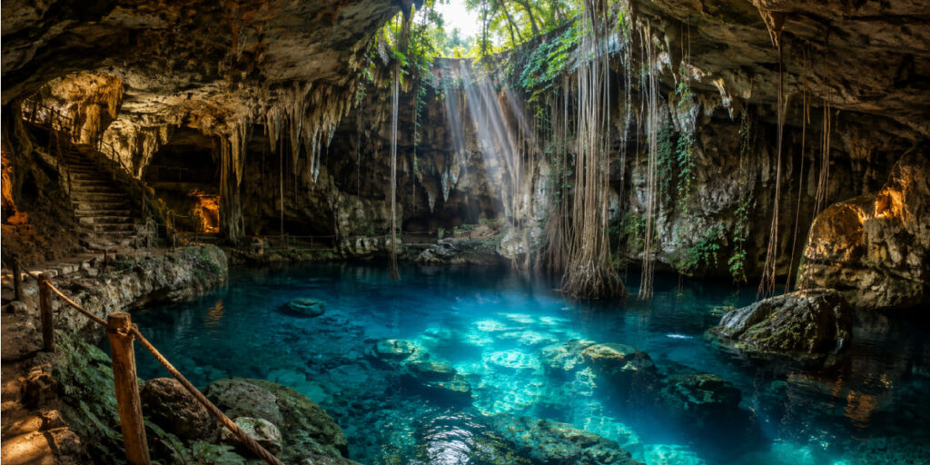 Mexico cenote crystal clear underground water