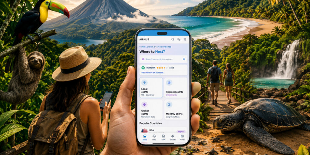 phone showing Airhub's eSIM plans