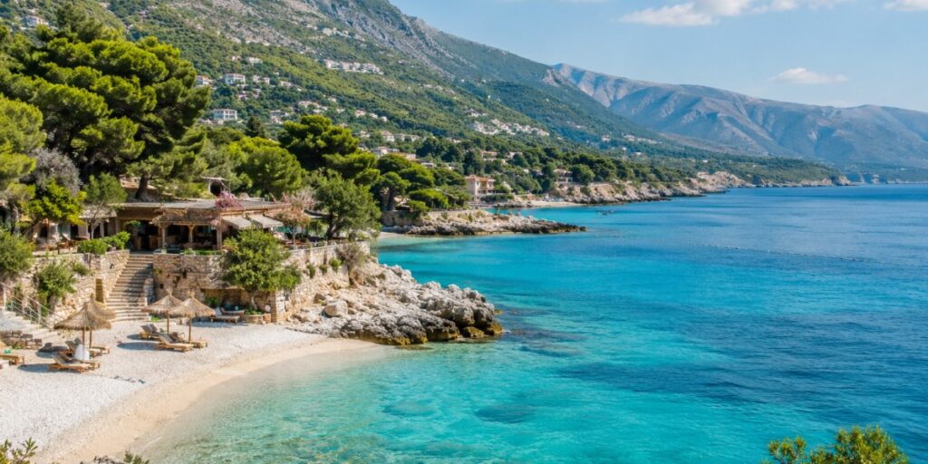 Quiet turquoise-water beach on the Albanian Riviera near Himarë