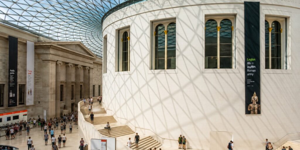 Visitors in the free Great Court of the British Museum, London