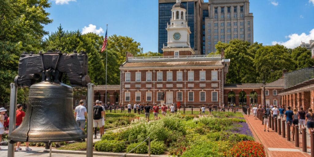 Independence Hall and Liberty Bell area on a sunny day, Philadelphia