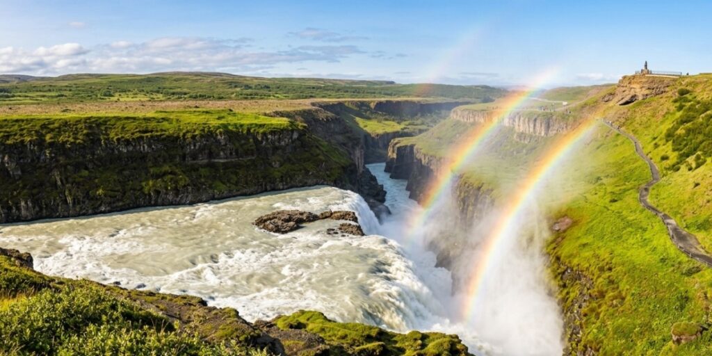 Gullfoss Golden Falls in Iceland landscape view