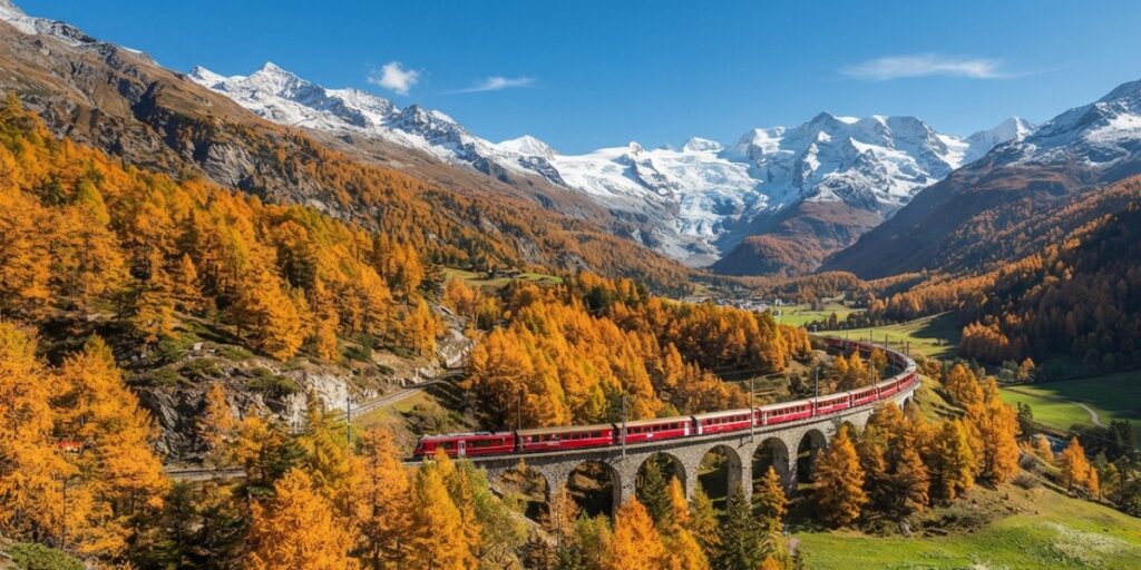 
Swiss Scenic Trains Through Changing Seasons