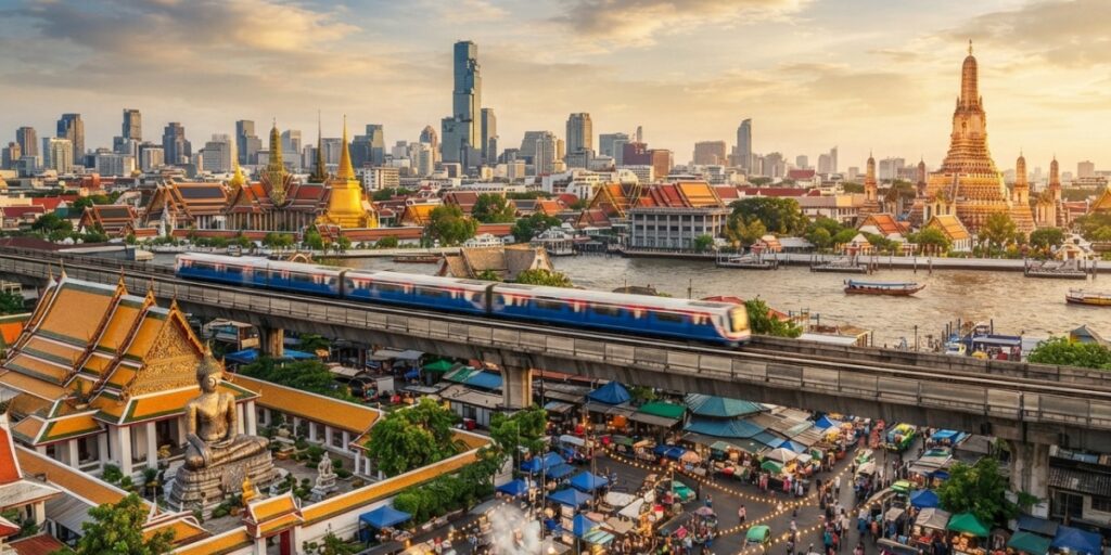 Bangkok Thailand temples markets and street food