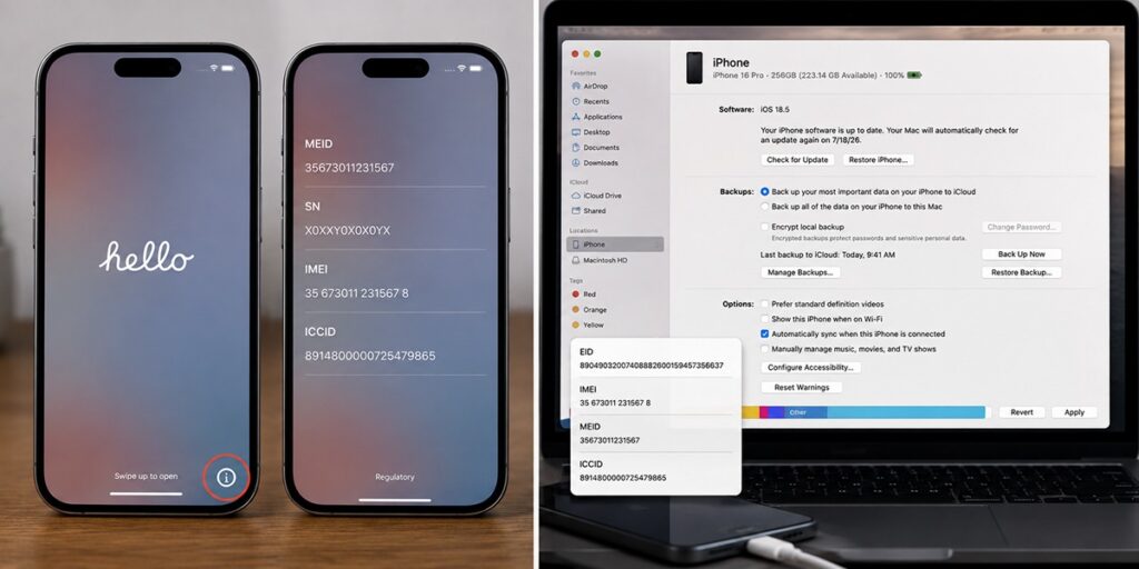 checking iPhone IMEI when device is locked or not working