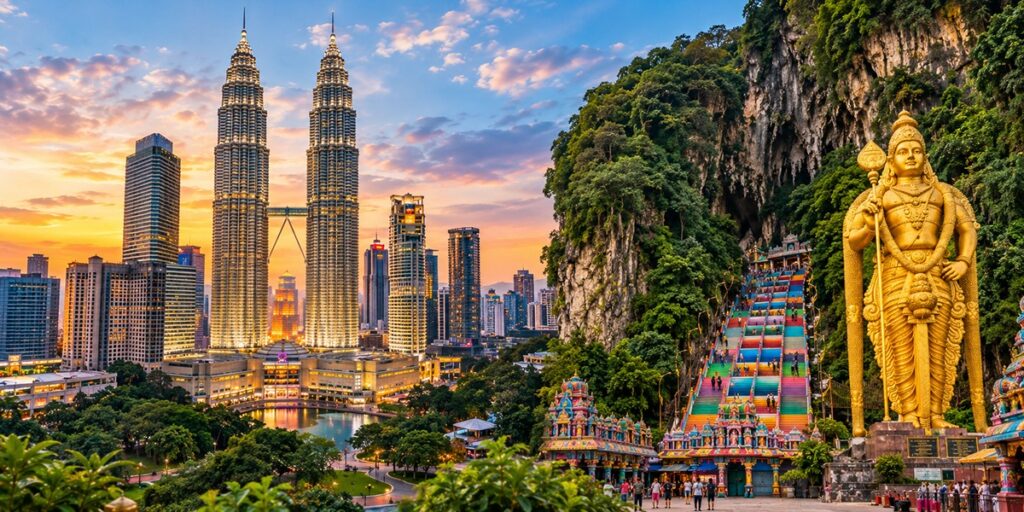 Kuala Lumpur Malaysia Petronas Towers and Batu Caves