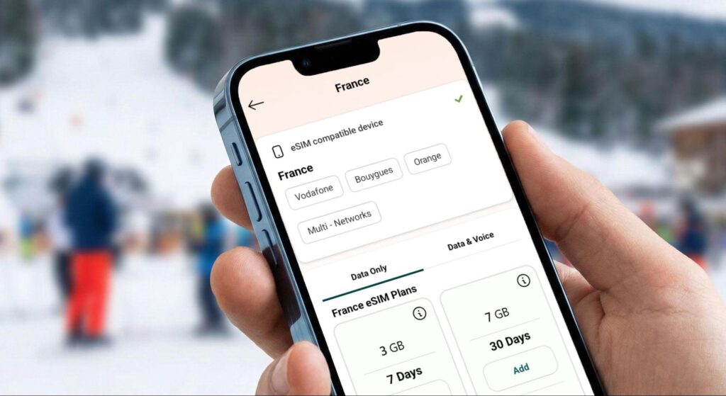 Airhub's France eSIM plans on a phone