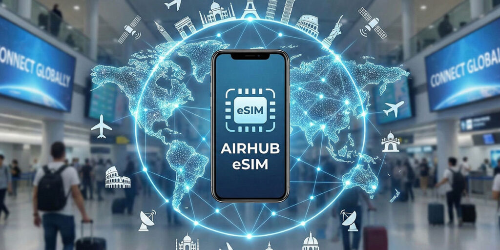 mobile phone showing airhub esim