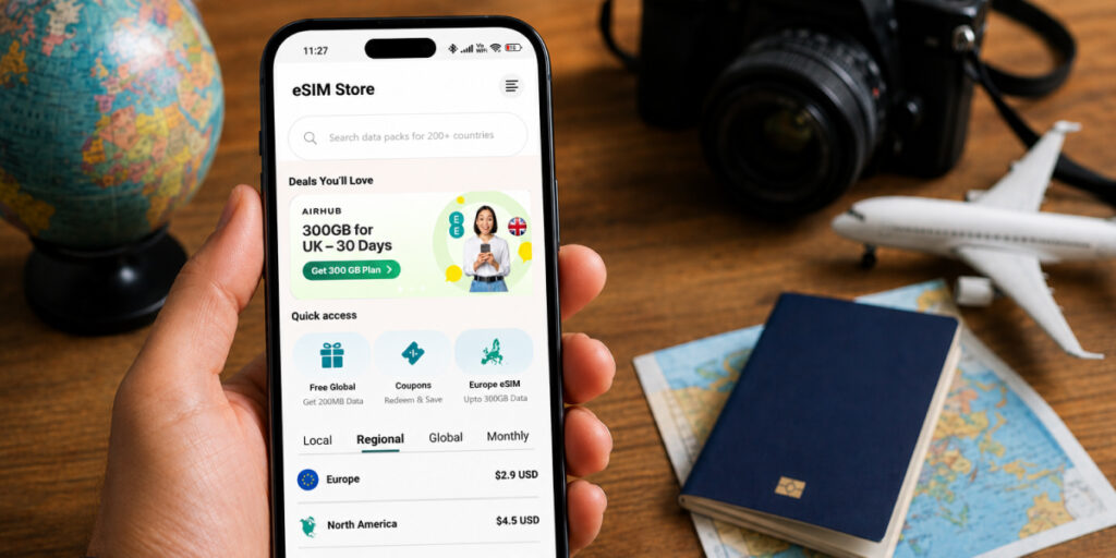 iphone showing Airhub's eSIM plans