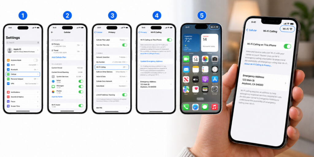 steps for enabling Wi-Fi calling on iPhone