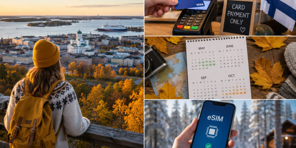 a traveler with bagpack and calendar, mobile with eSIM on the side