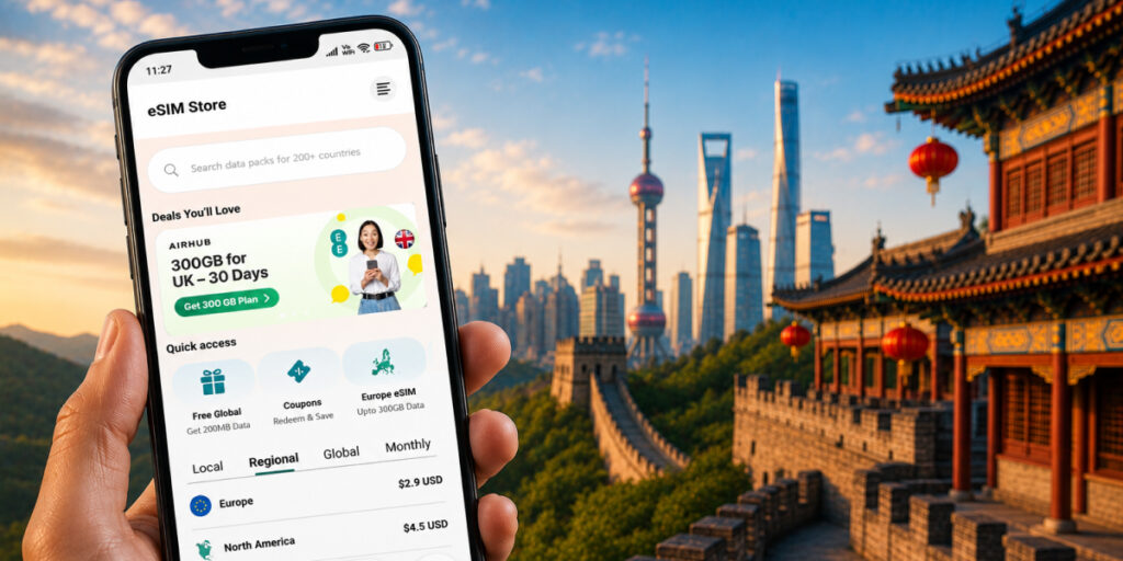Traveler using Airhub's eSIM plans in China 