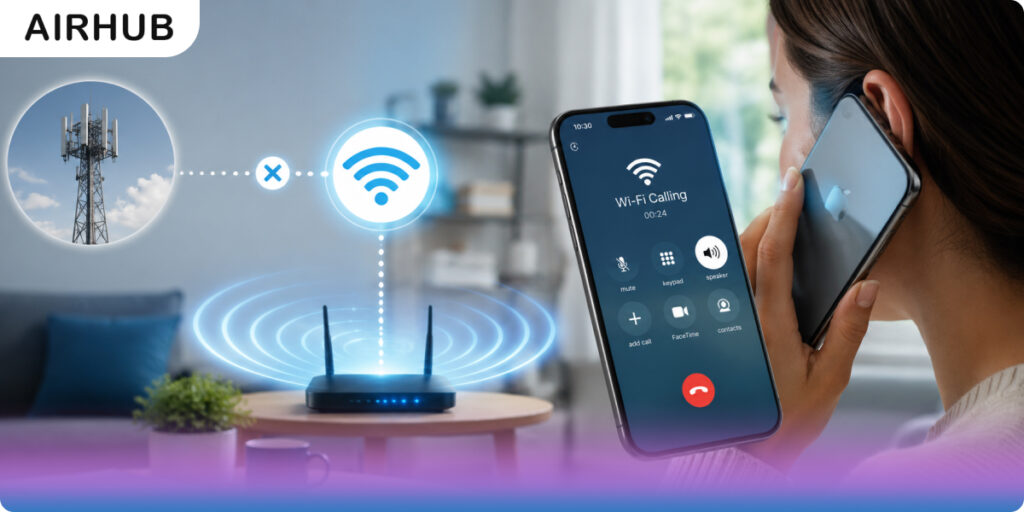 woman doing wifi calling on phone
