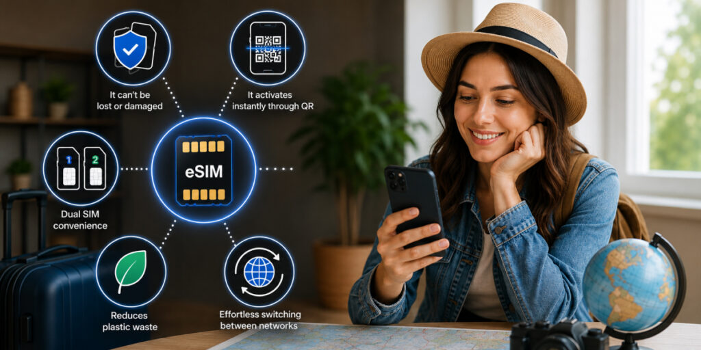 woman using an esim
