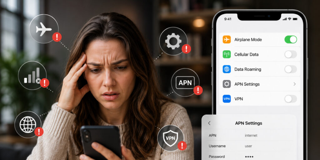 woman and iphone settings screen
