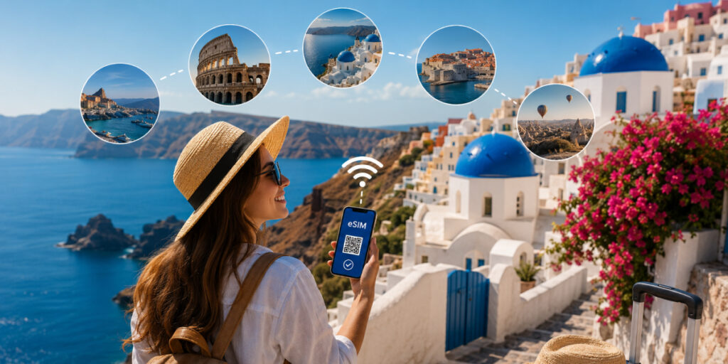 traveler using eSIM in europe