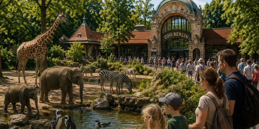 animals and people in the zoo