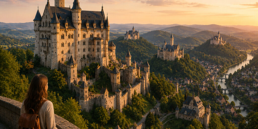 traveler watching the castles in germany
