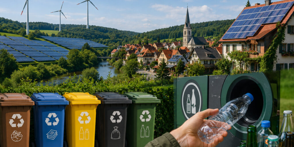 solar panel and trash bins
